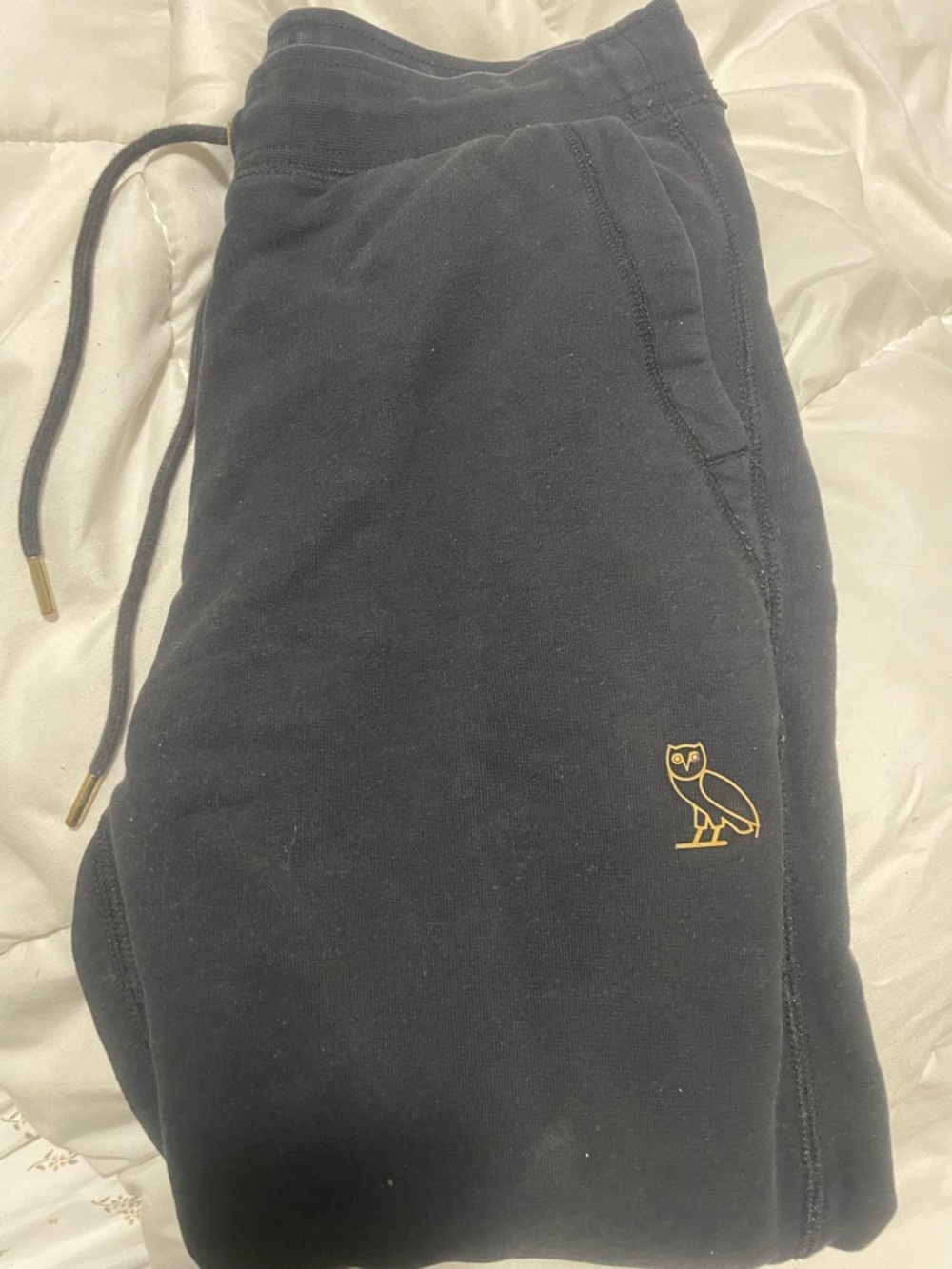 OVO Black Track Joggers with Gold Owl Logo